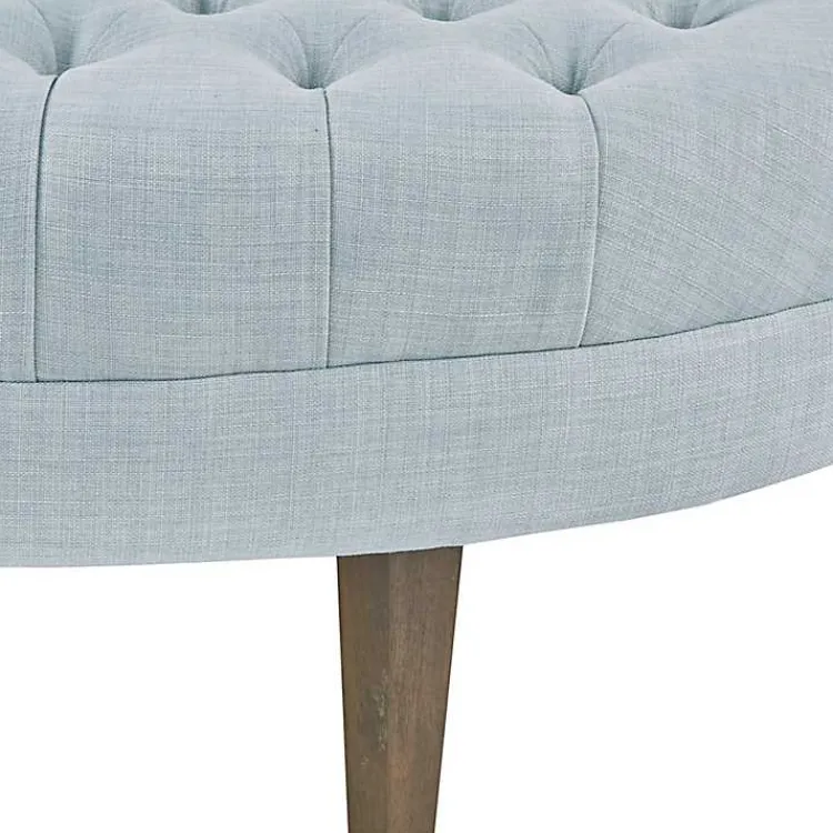 Kirklands Home Cory Tufted Dusty Linen Ottoman Blue Hot