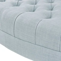 Kirklands Home Cory Tufted Dusty Linen Ottoman Blue Hot