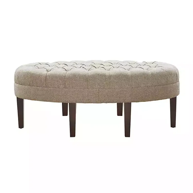 Kirklands Home Cory Tufted Natural Linen Ottoman Tan Best
