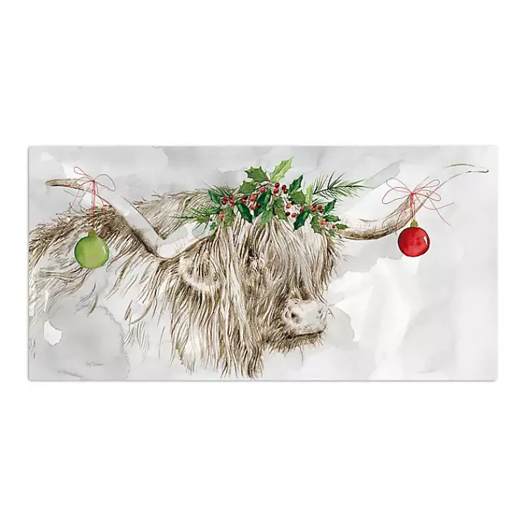 Christmas Art & Wall Decor>Kirklands Home Cow with Ornaments Canvas Art Print Gray