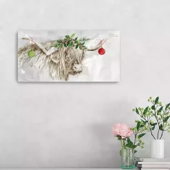 Christmas Art & Wall Decor>Kirklands Home Cow with Ornaments Canvas Art Print Gray