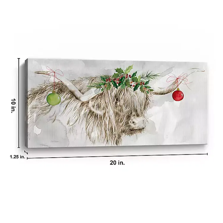 Christmas Art & Wall Decor>Kirklands Home Cow with Ornaments Canvas Art Print Gray