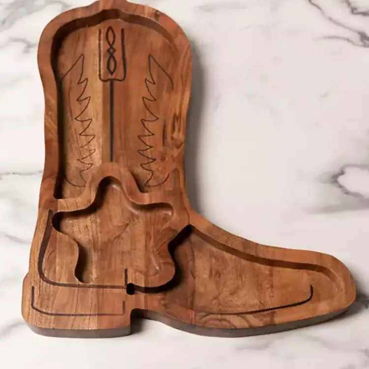 Kirklands Home Cowboy Boot Chips & Dip Serving Platter Brown Clearance