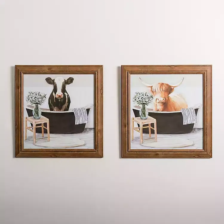 Kirklands Home Cows in the Bathtub Framed Art Prints, Set of 2 Multi Clearance