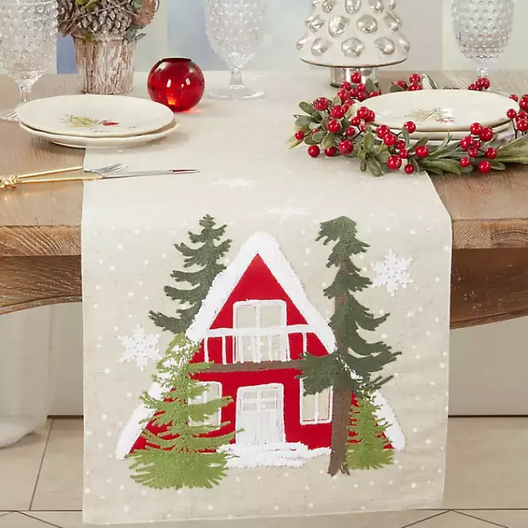 Kirklands Home Cozy Christmas Cottage Cotton Runner Clearance