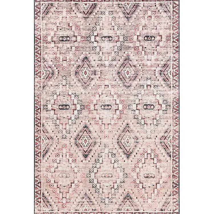 Kirklands Home Cream & Red Diamond Trellis Washable Area Rug, 5x8 Sale