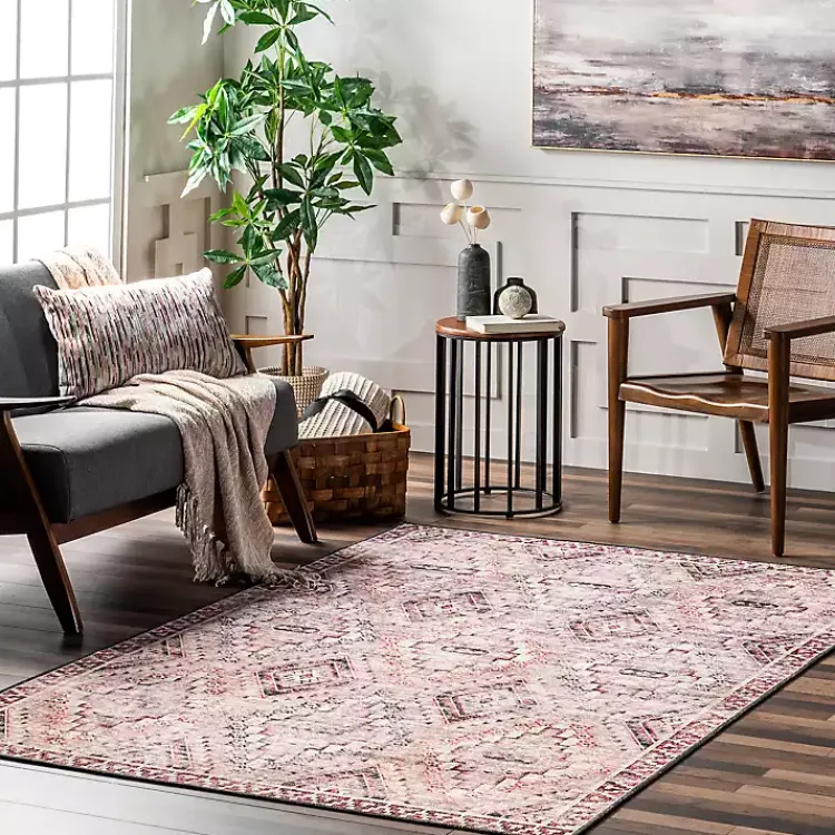 Kirklands Home Cream & Red Diamond Trellis Washable Area Rug, 5x8 Sale