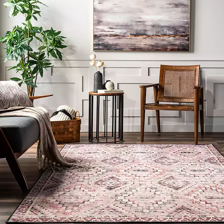 Kirklands Home Cream & Red Diamond Trellis Washable Area Rug, 5x8 Sale