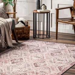 Kirklands Home Cream & Red Diamond Trellis Washable Area Rug, 5x8 Sale