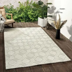 Kirklands Home Cream and Blue Geo Indoor/Outdoor Area Rug, 7x9 New