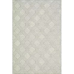 Kirklands Home Cream and Blue Geo Indoor/Outdoor Area Rug, 7x9 New