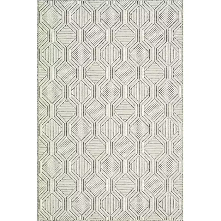 Kirklands Home Cream and Blue Geo Indoor/Outdoor Area Rug, 7x9 New
