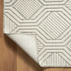 Kirklands Home Cream and Blue Geo Indoor/Outdoor Area Rug, 7x9 New