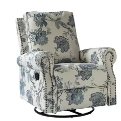 Kirklands Home Cream and Blue Vintage Floral Rocking Recliner Discount