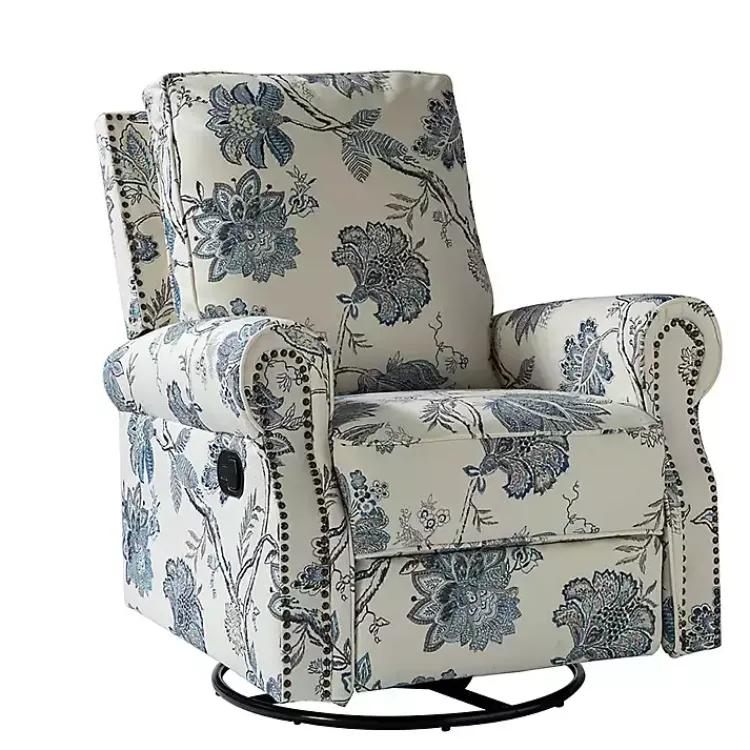 Kirklands Home Cream and Blue Vintage Floral Rocking Recliner Discount