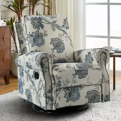 Kirklands Home Cream and Blue Vintage Floral Rocking Recliner Discount