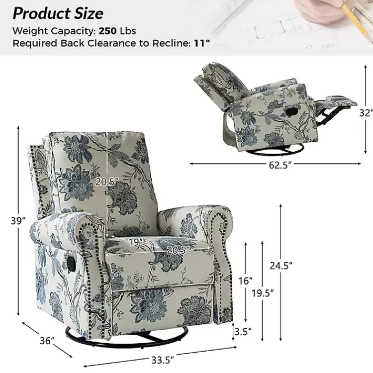 Kirklands Home Cream and Blue Vintage Floral Rocking Recliner Discount