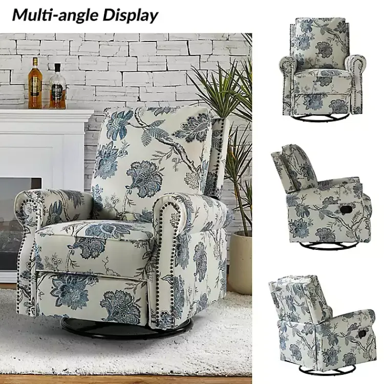 Kirklands Home Cream and Blue Vintage Floral Rocking Recliner Discount