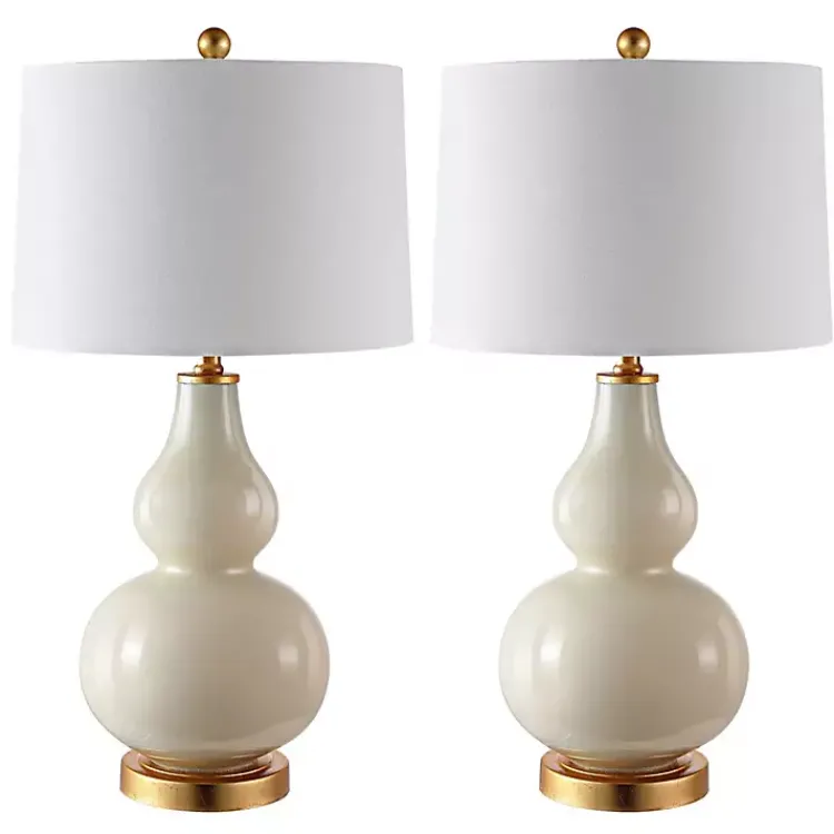 Kirklands Home Cream and Gold Leaf Table Lamps, Set of 2 White Best