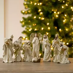Christmas Decorations>Kirklands Home Cream and Gold 8-pc. Nativity Set