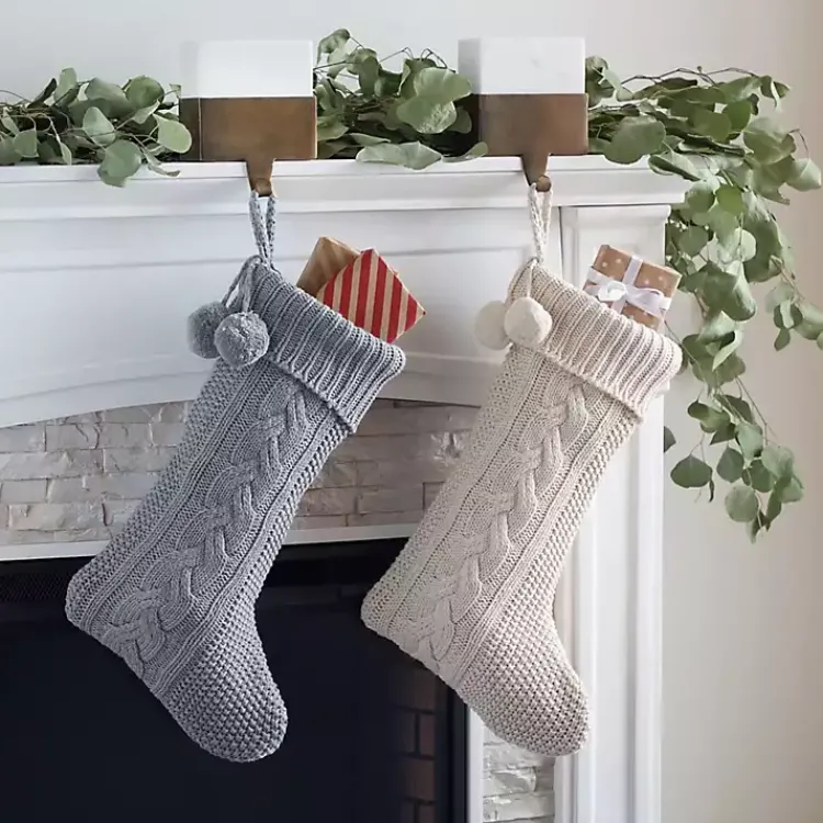 Christmas Stockings & Stocking Holders>Kirklands Home Cream and Gray Cable Knit Stockings, Set of 2
