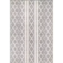 Kirklands Home Cream and Gray Miriam Striped Outdoor Rug, 5x8 Hot