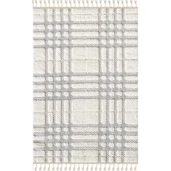 Kirklands Home Cream and Gray Tufted Criss-Cross Area Rug, 7x9 Clearance
