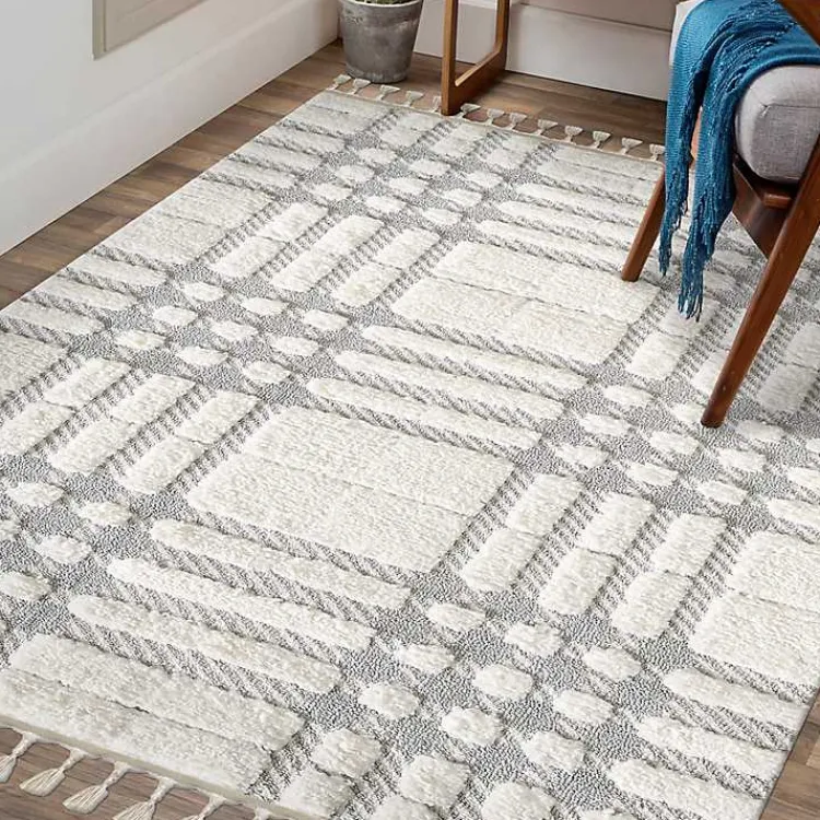Kirklands Home Cream and Gray Tufted Criss-Cross Area Rug, 7x9 Clearance