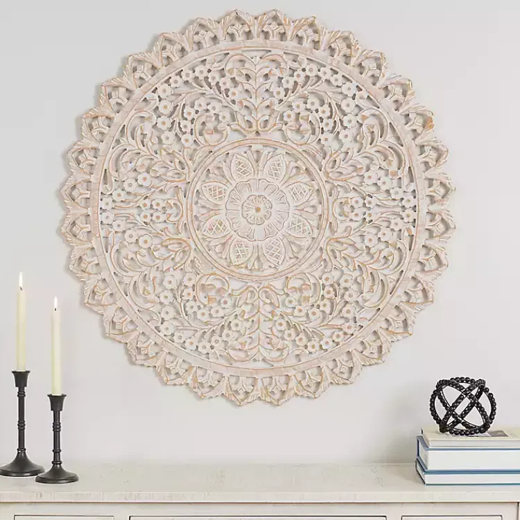 Kirklands Home Cream and Natural Ornate Medallion Wall Plaque White Hot