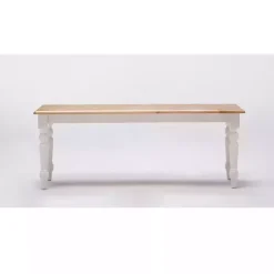 Kirklands Home Cream and Natural Wood Dining Bench Clearance