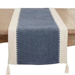Kirklands Home Cream and Navy Whipstitch Border Table Runner Blue Outlet