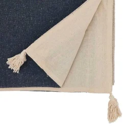 Kirklands Home Cream and Navy Whipstitch Border Table Runner Blue Outlet
