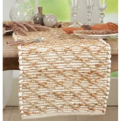 Kirklands Home Cream and Tan Woven Diamond Table Runner Hot