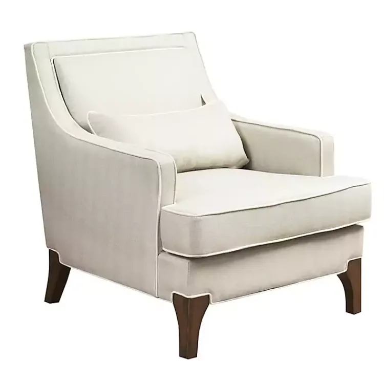 Kirklands Home Cream and White Contrast Welting Accent Chair Ivory New