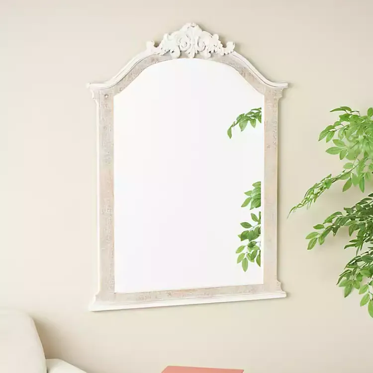 Kirklands Home Cream Arched Rectangle Scroll Wall Mirror Hot