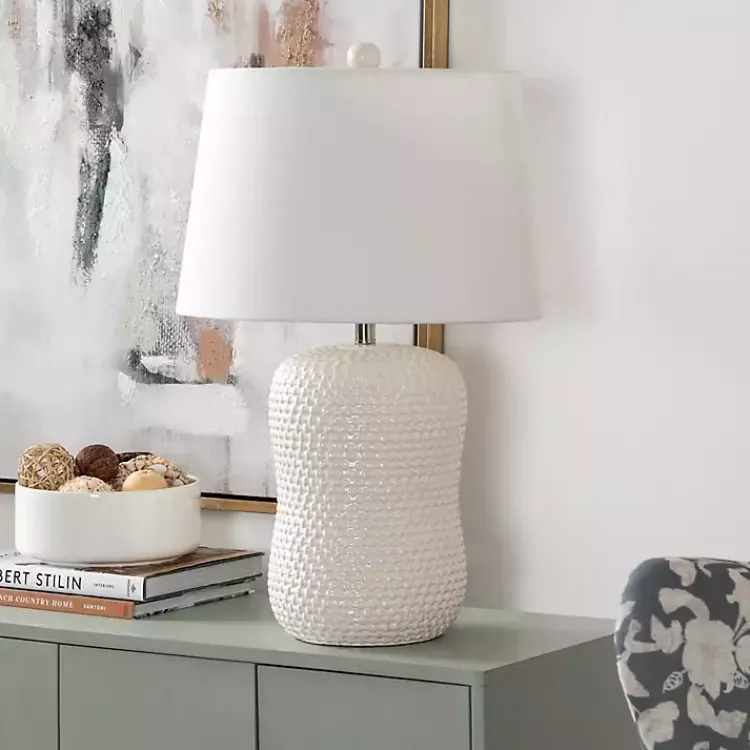 Kirklands Home Cream Basketweave Ceramic Table Lamp White Online