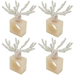 Kirklands Home Cream Beaded Coral Napkin Rings, Set of 4 Ivory Outlet