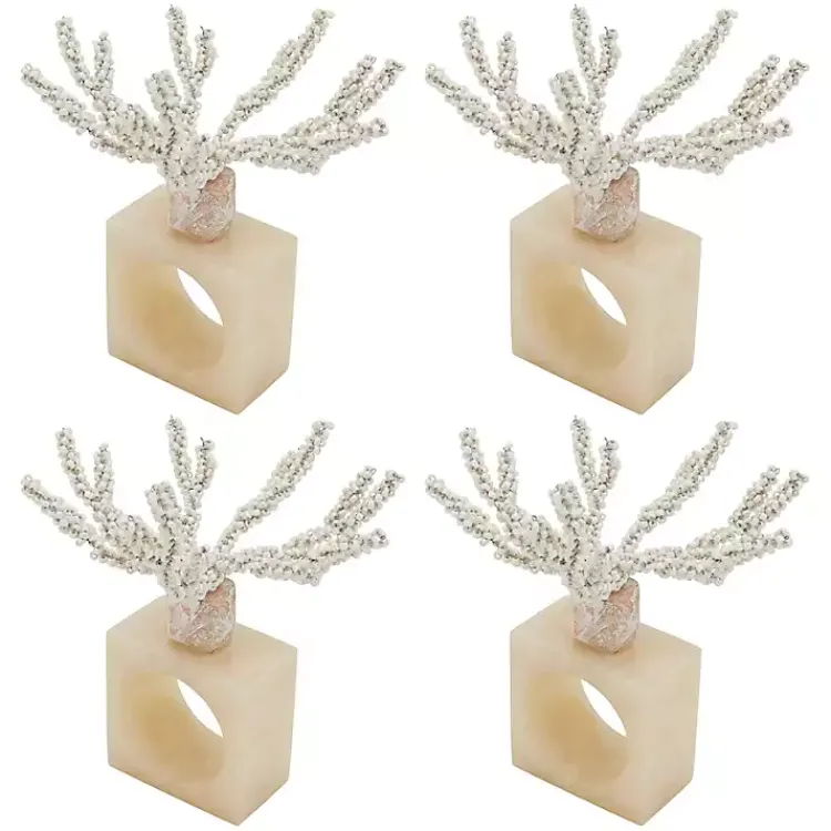 Kirklands Home Cream Beaded Coral Napkin Rings, Set of 4 Ivory Outlet