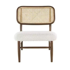 Kirklands Home Cream Boucle & Rounded Rattan Back Accent Chair White Online