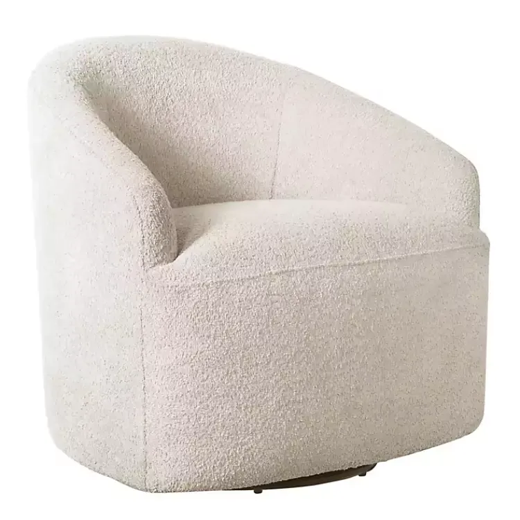 Kirklands Home Cream Boucle Barrel Swivel Accent Chair White Hot