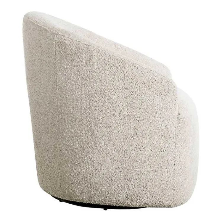 Kirklands Home Cream Boucle Barrel Swivel Accent Chair White Hot