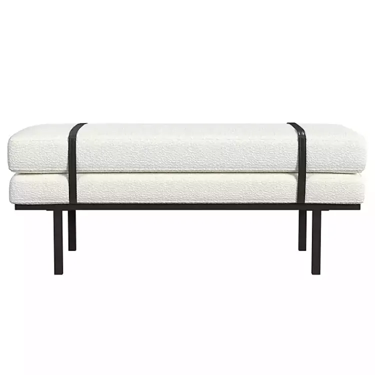 Kirklands Home Cream Boucle Black Faux Leather Bench White Discount