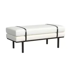 Kirklands Home Cream Boucle Black Faux Leather Bench White Discount
