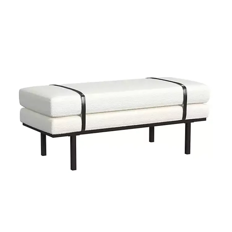 Kirklands Home Cream Boucle Black Faux Leather Bench White Discount