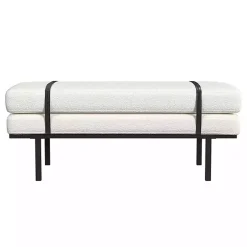 Kirklands Home Cream Boucle Black Faux Leather Bench White Discount