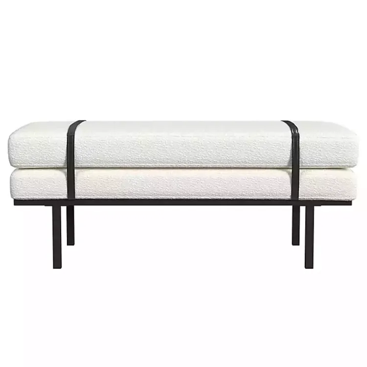 Kirklands Home Cream Boucle Black Faux Leather Bench White Discount