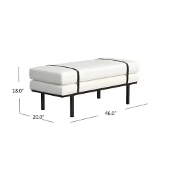 Kirklands Home Cream Boucle Black Faux Leather Bench White Discount