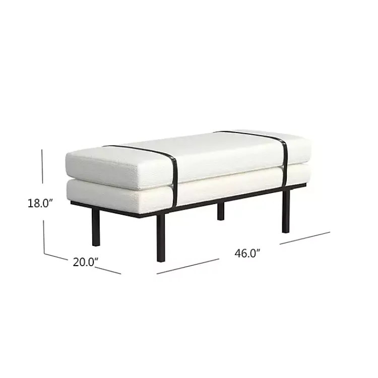 Kirklands Home Cream Boucle Black Faux Leather Bench White Discount