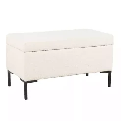 Kirklands Home Cream Boucle Black Metal Storage Bench Ivory New