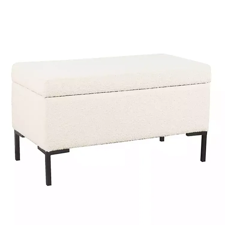 Kirklands Home Cream Boucle Black Metal Storage Bench Ivory New